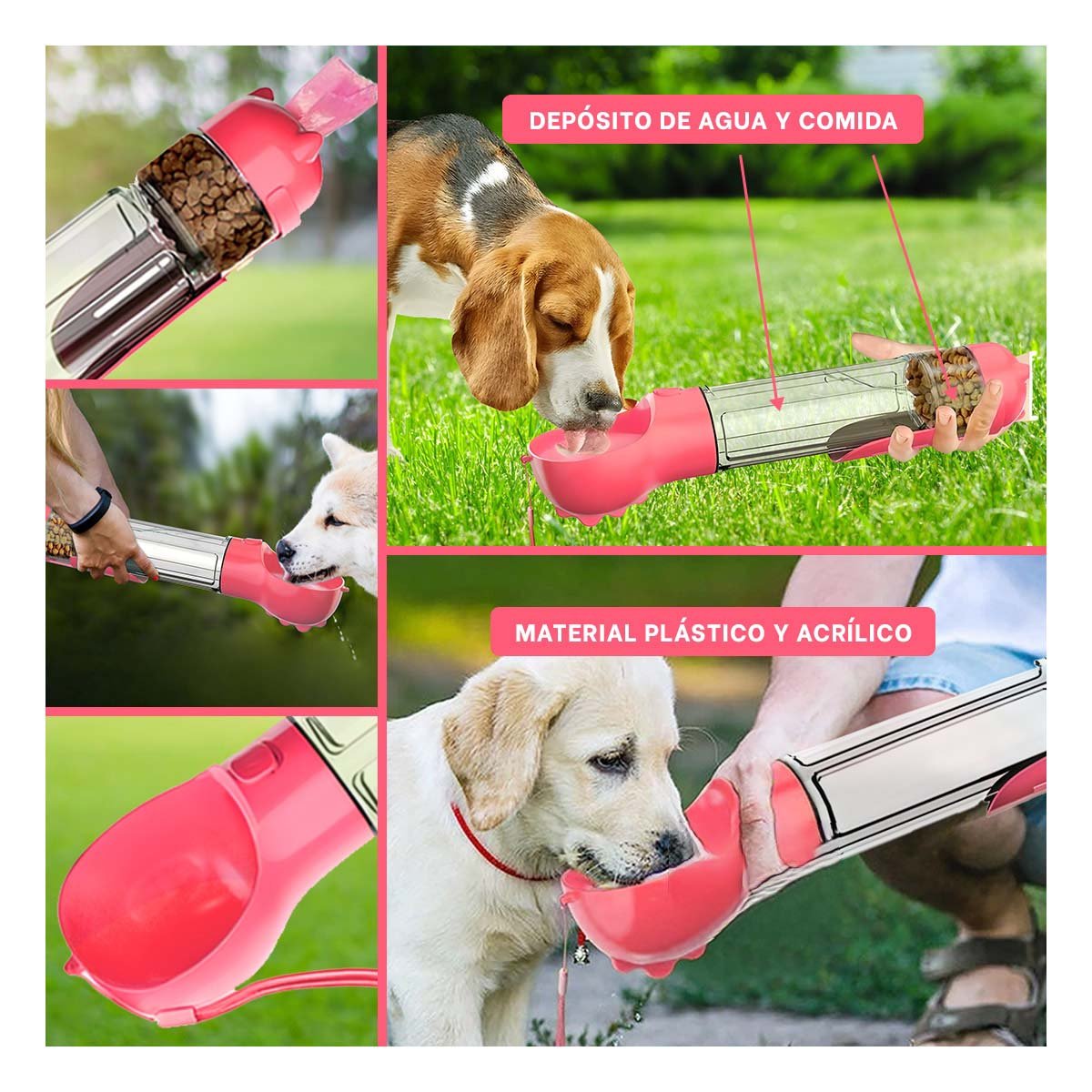 PACK2 BOTELLA 4 EN 1 DISPENSADOR CON BOLSITA ROSADO GRANDE MUY UTIL DE MANEJAR Y+PAPEL REGALO - 3