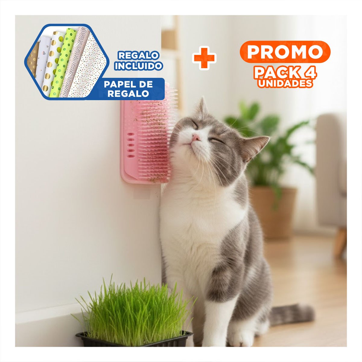 PACK4 RASCADOR ESQUINERO DE GATOS ROSADO MAS HIERBA PARA UN HOGAR MUY DINAMICO Y+PAPEL REGALO - 1
