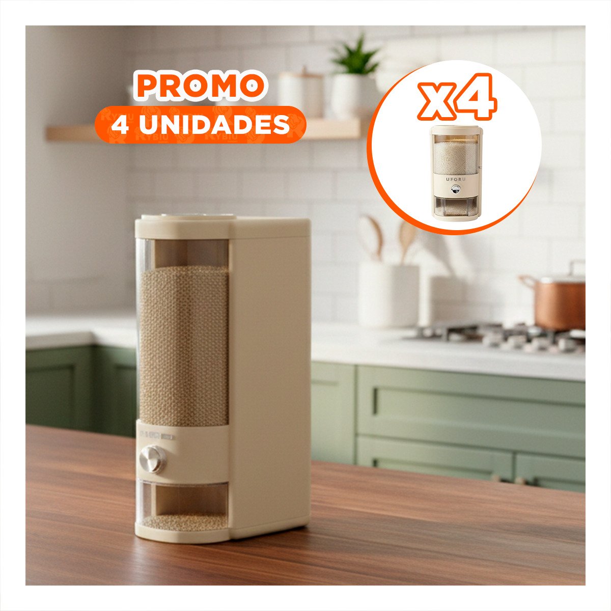 PACK4 DISPENSADOR DE COLOR CREMA Y TRANSPARENTE 10L DE GRANOS PARA MANTENER FRESCO - 1