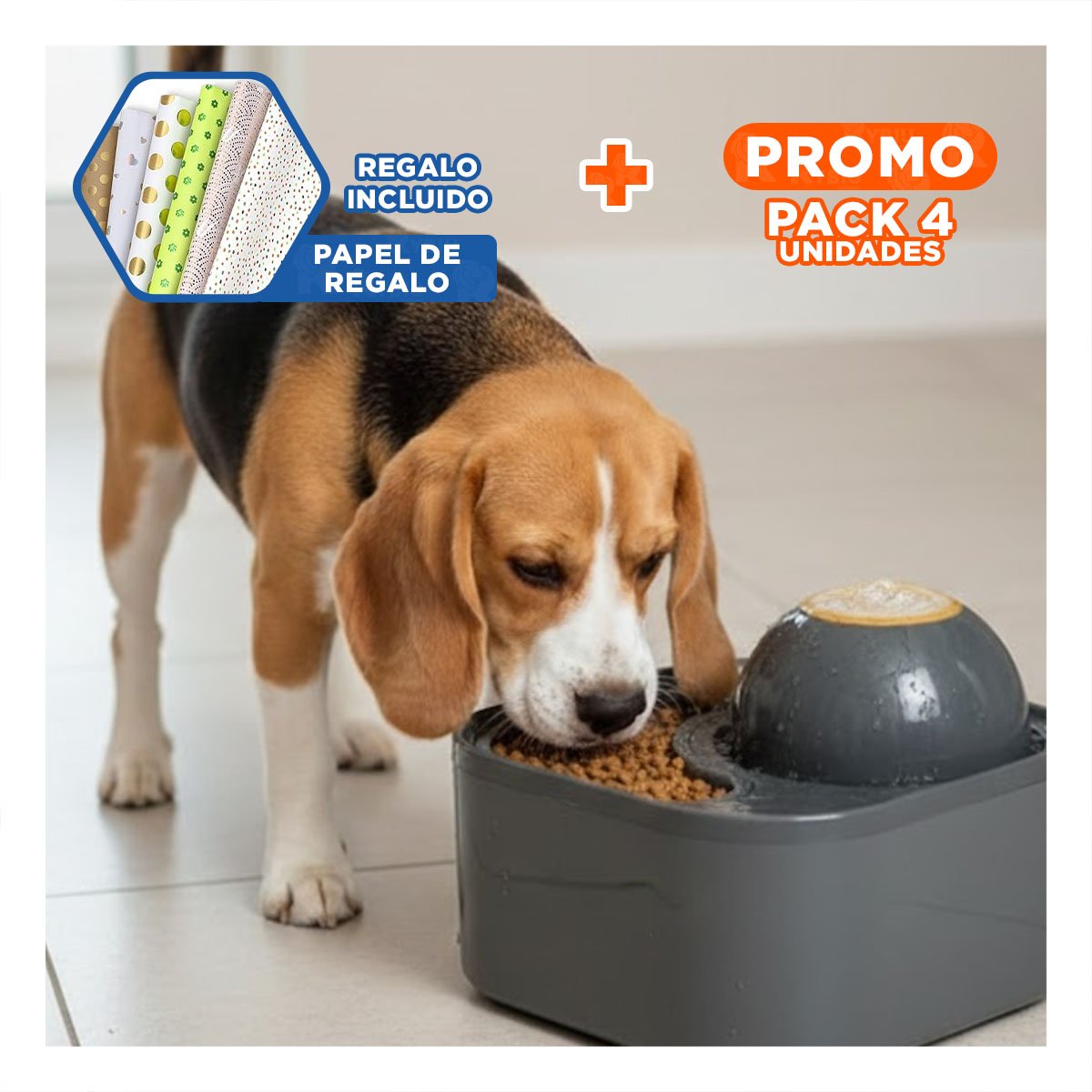 PACK4 FUENTE DOBLE CUADRADO CON ESFERA PET PLOMO DE PLASTICO MUY ACTIVO Y+PAPEL REGALO - 1