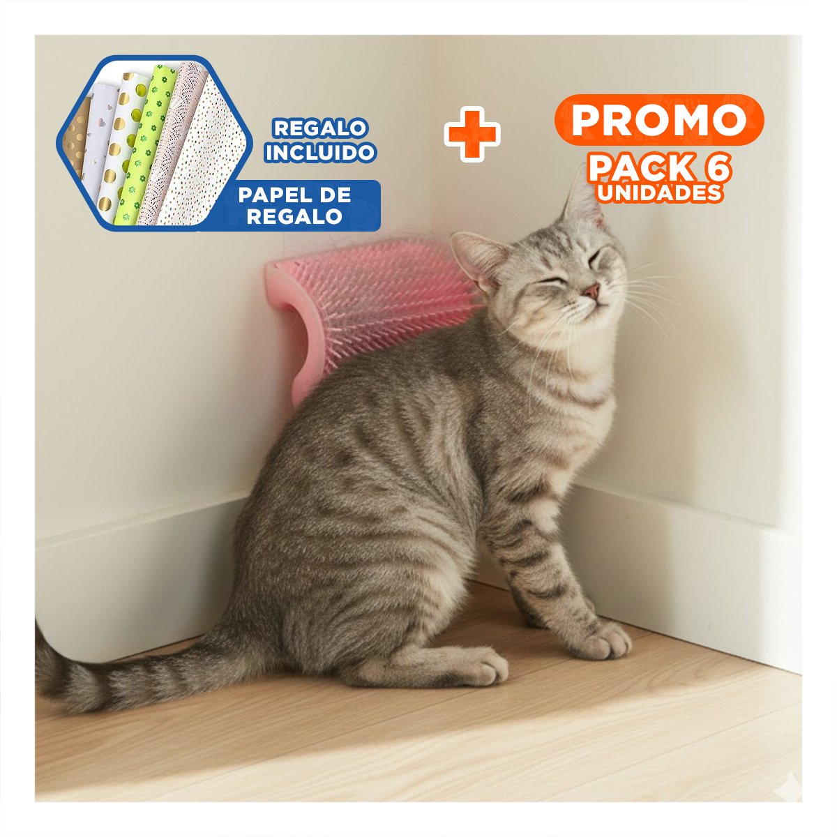 PACK6 RASCADOR ESQUINERO DE GATOS ROSADO MAS HIERBA DE PUNTAS MUY FLEXIBLES Y+PAPEL REGALO - 1