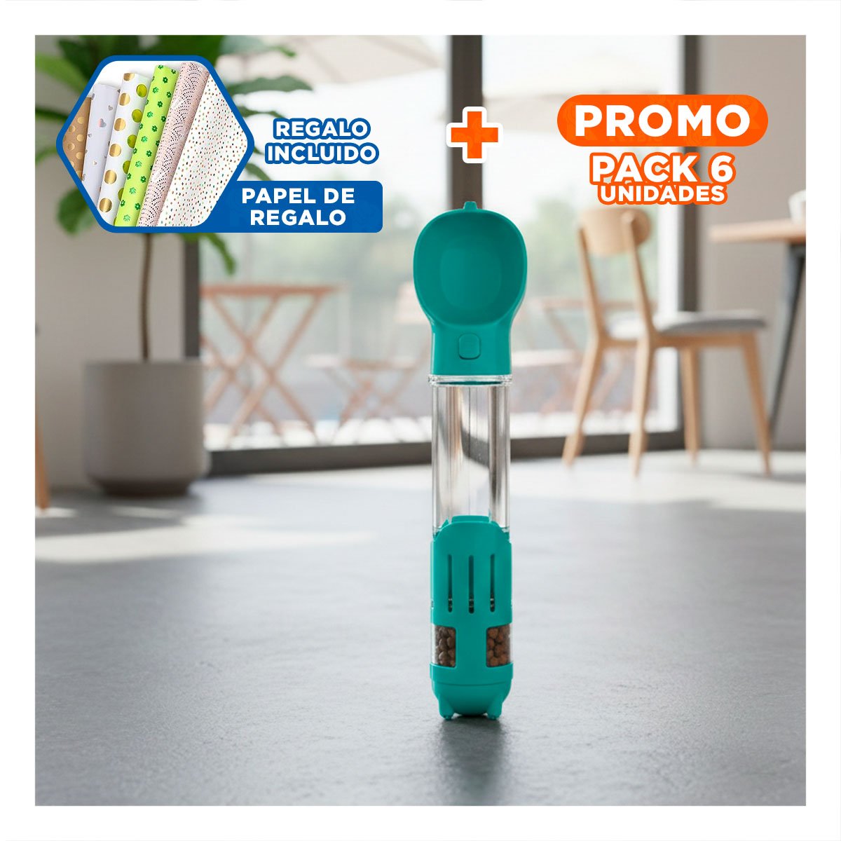 PACK6 BOTELLA 4 EN 1 DISPENSADOR CON BOLSITA CELESTE GRANDE MUY SUAVE AL TACTO Y+PAPEL REGALO - 1