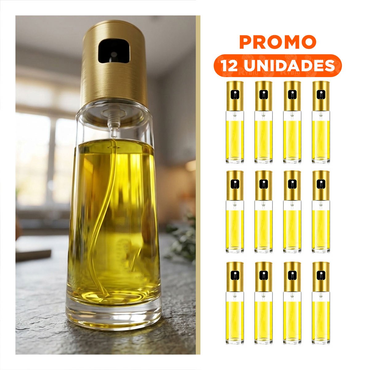 PACK12 ACEITERO EN SPRAY DORADO 100ML CON BOTELLA DE VIDRIO DE ALTA CALIDAD Y+REGALO STICKER - 1