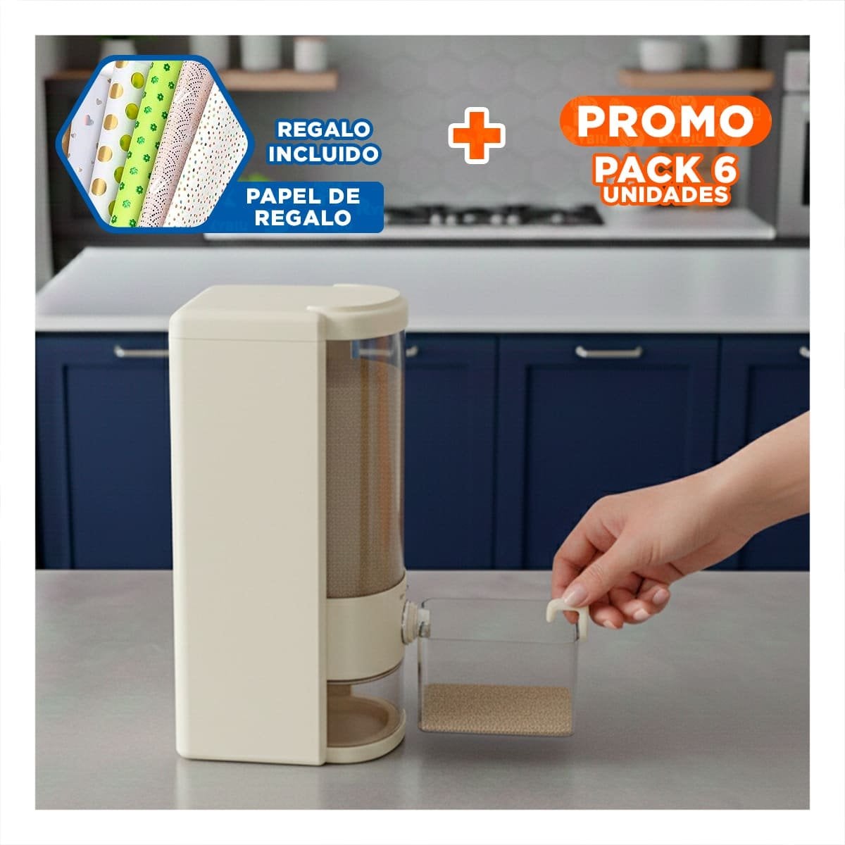 PACK6 RECIPIENTE DE DISPENSADOR COLOR CREMA Y TRANSPARENTE 10L FUNCIONAL Y+PAPEL REGALO - 1