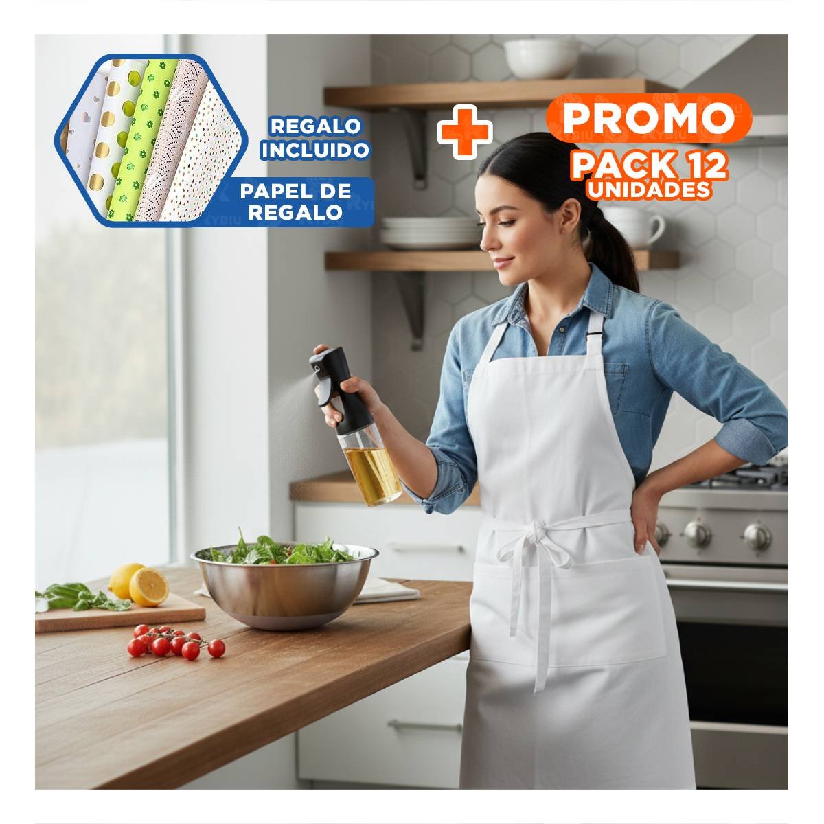 PACK12 SPRAY DE COCINA NEGRO 220ML DE FUNCION PRACTICA PARA TODOS LOS DIAS Y+PAPEL REGALO - 1