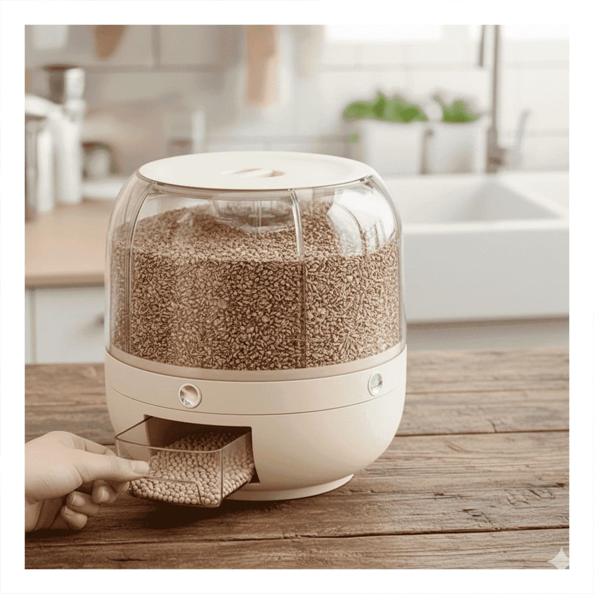 BASE DE DISPENSADOR DE GRANOS DE 27X27CM CREMA GIRATORIO PARA SERVIR ALIMENTOS - 1