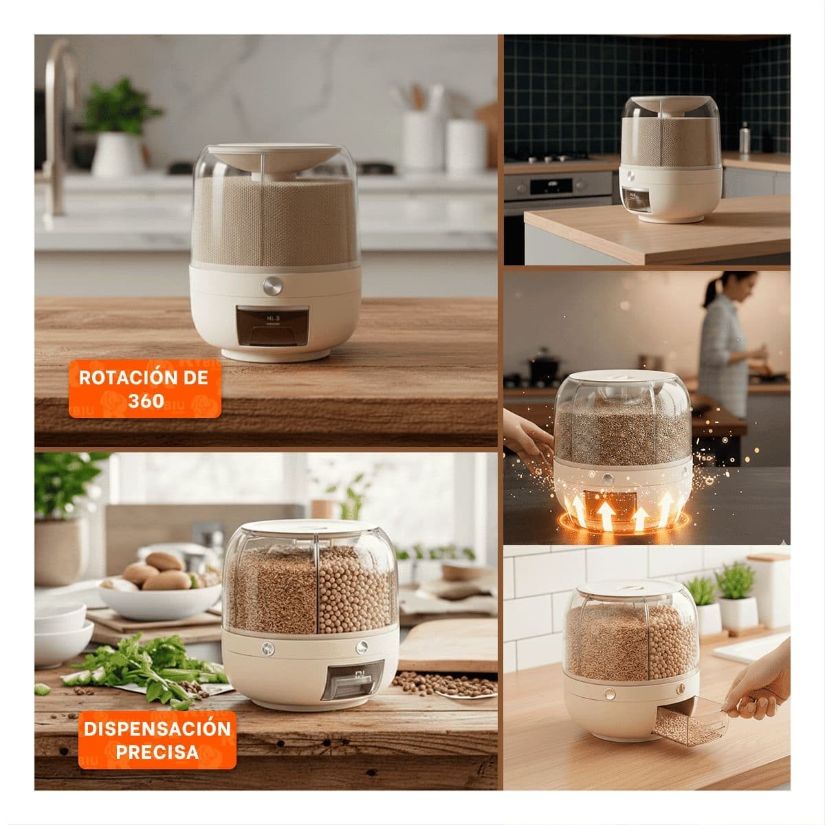 BASE DE DISPENSADOR DE GRANOS DE 27X27CM CREMA GIRATORIO PARA SERVIR ALIMENTOS - 5