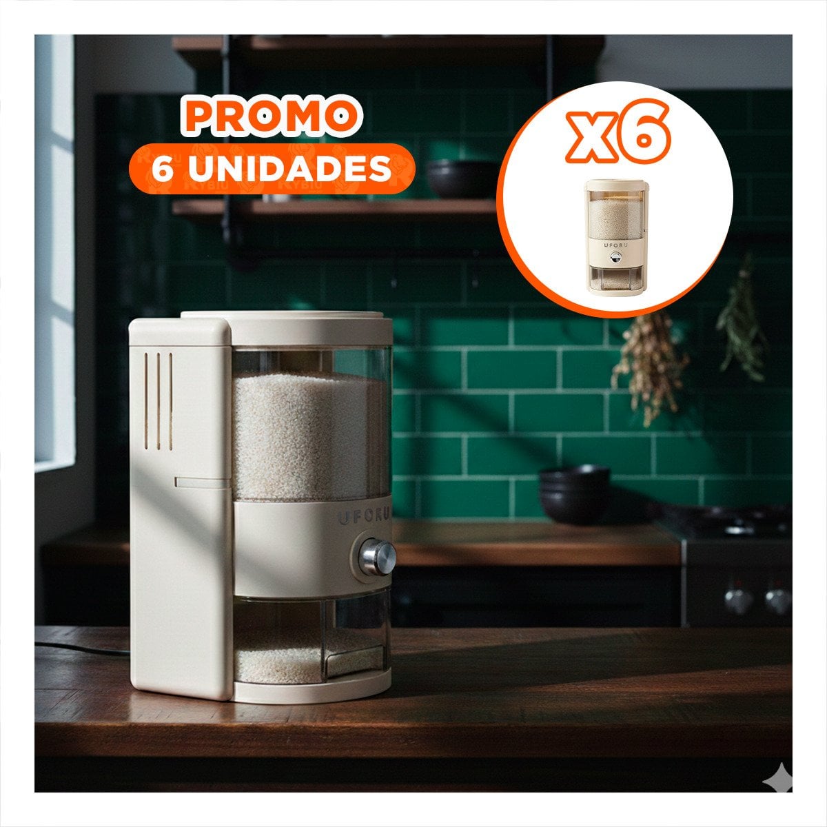 PACK6 RECIPIENTE 10L DE GRANOS TRANSPARENTE Y CREMA PARA COCINA Y COMEDOR Y+REGALO STICKER - 1