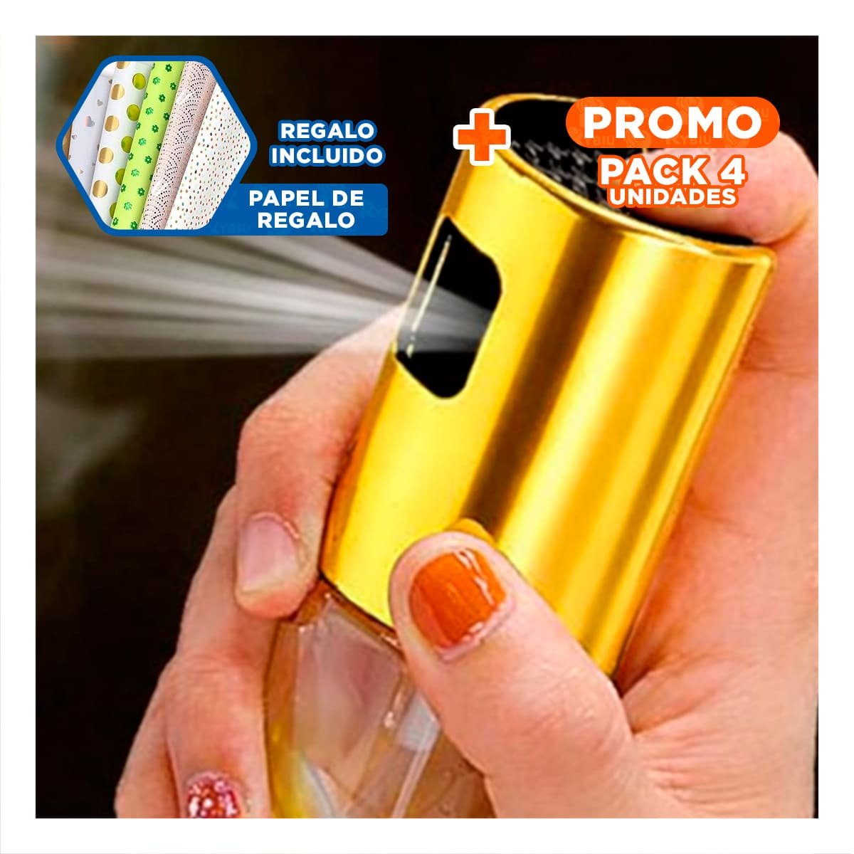 PACK4 DISPENSADOR DE ACEITE DORADO 100ML PARA UN AHORRO DE LIQUIDO EN MESA Y+PAPEL REGALO - 1
