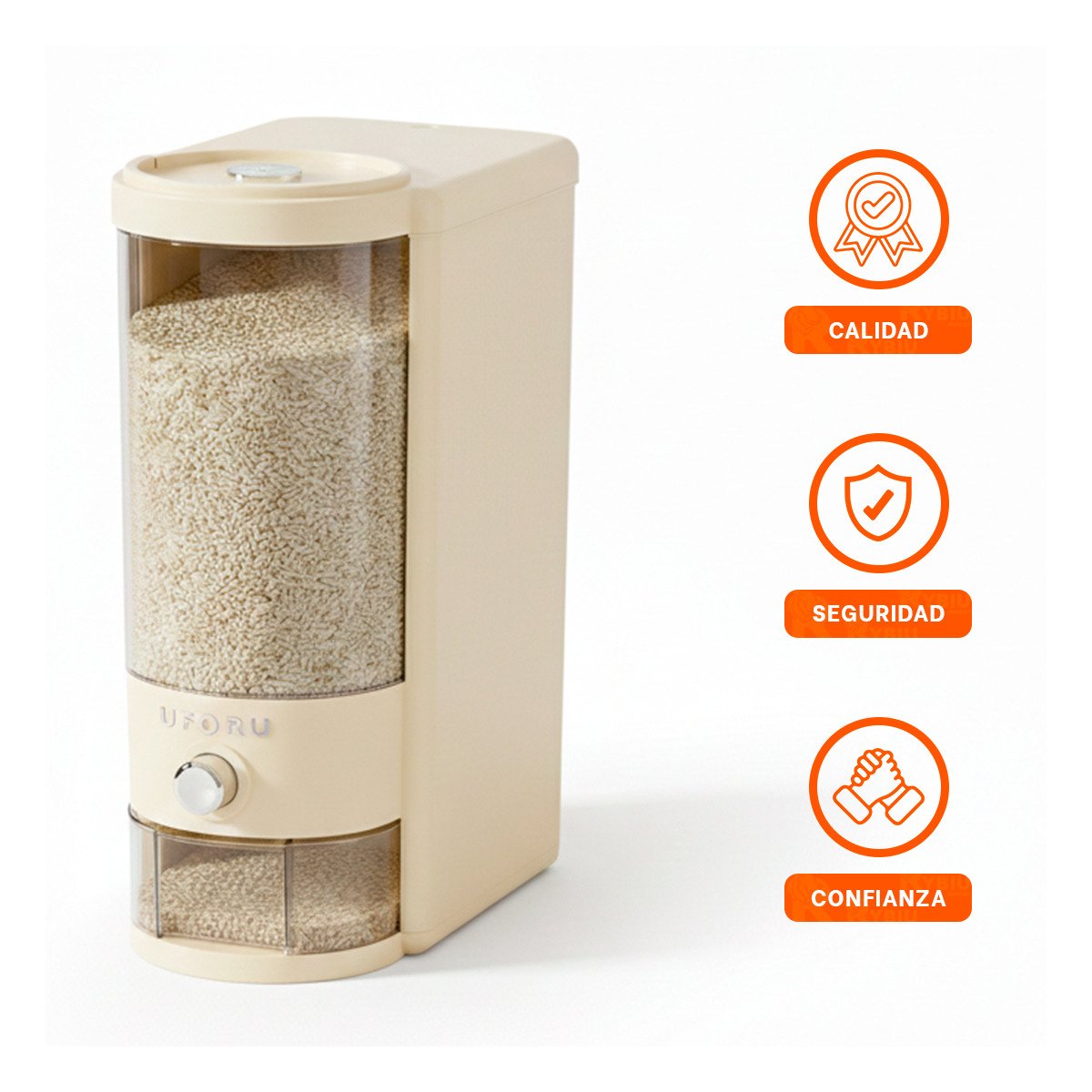 BASE DE DISPENSADOR DE GRANOS TRANSPARENTE Y CREMA 10L PARA SERVIR ALIMENTOS - 3