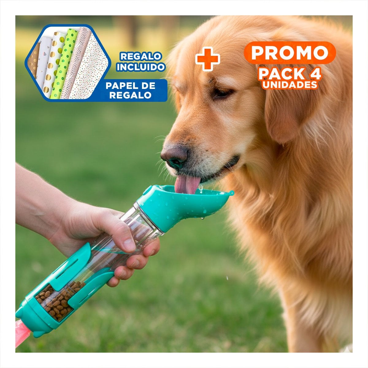PACK4 BOTELLA 4 EN 1 DISPENSADOR CON BOLSITA CELESTE GRANDE MUY ACTIVO DE PASEO Y+PAPEL REGALO - 1