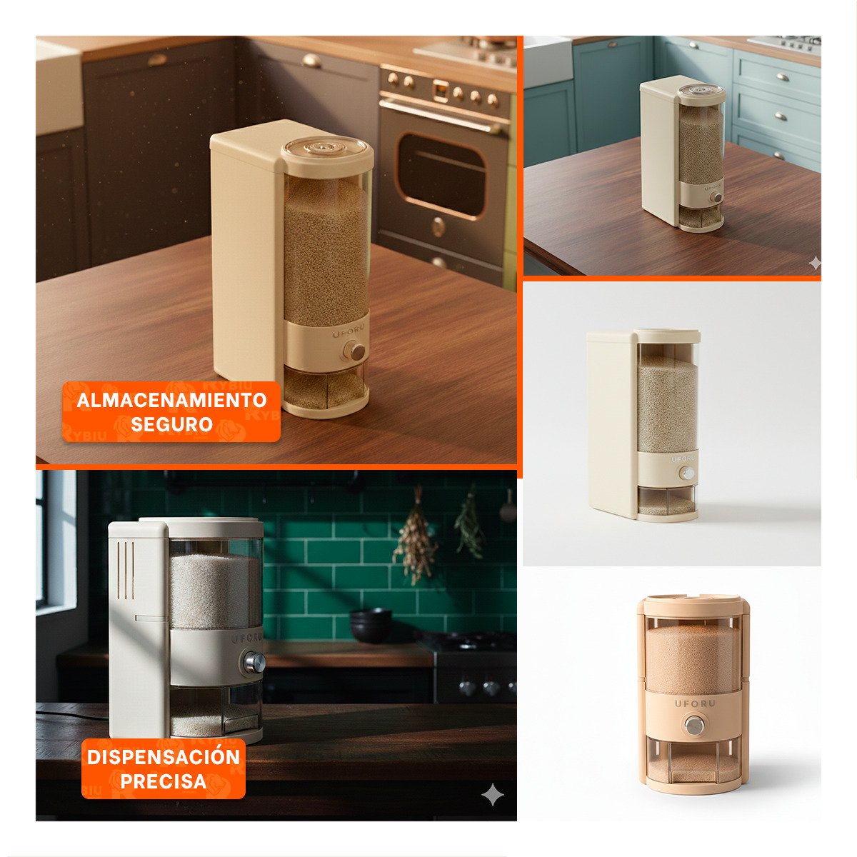 BASE DE DISPENSADOR DE GRANOS 10L CREMA TRANSPARENTE PARA COCINA Y+POST IT - 5