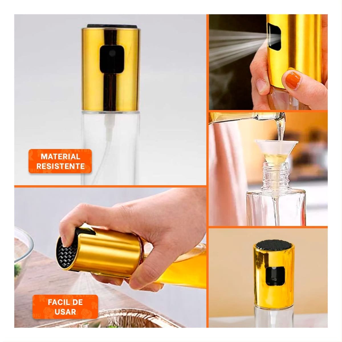 PACK4 DISPENSADOR DE ACEITE DORADO 100ML PARA MANTENER EL ORDEN DE COCINA Y+REGALO STICKER - 2