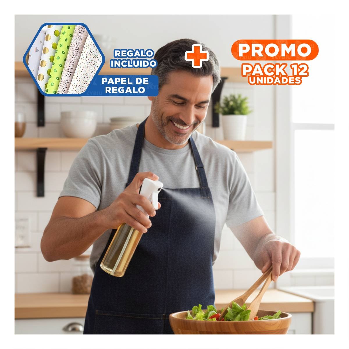 PACK12 SPRAY DE COCINA BLANCO 220ML DE FUNCION PRACTICA PARA TODOS LOS DIAS Y+PAPEL REGALO - 1