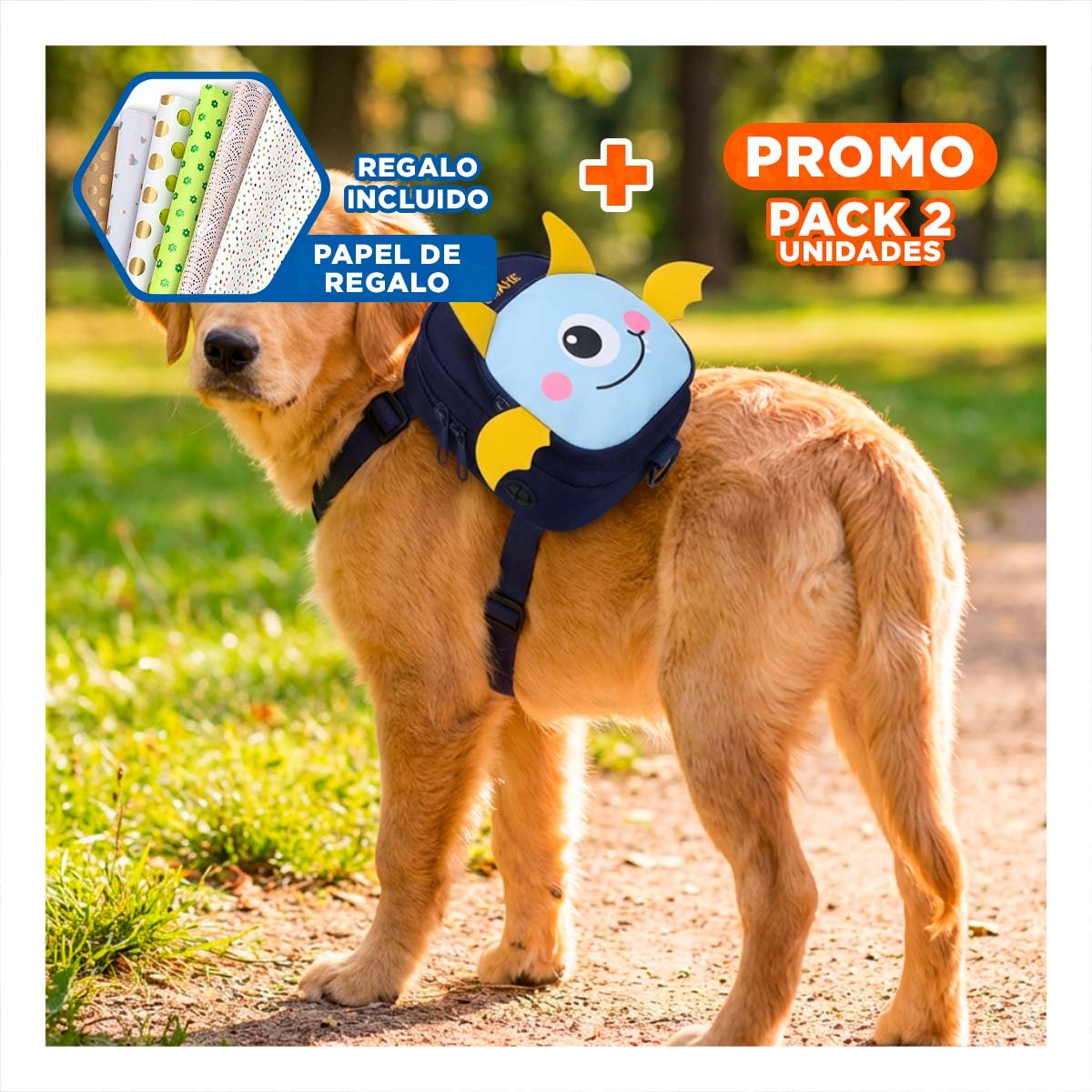 PACK2 MOCHILA PEQUEÑA PARA MASCOTA COLOR AZUL DE MURCIELAGO MUY UTIL REAL Y+PAPEL REGALO - 1