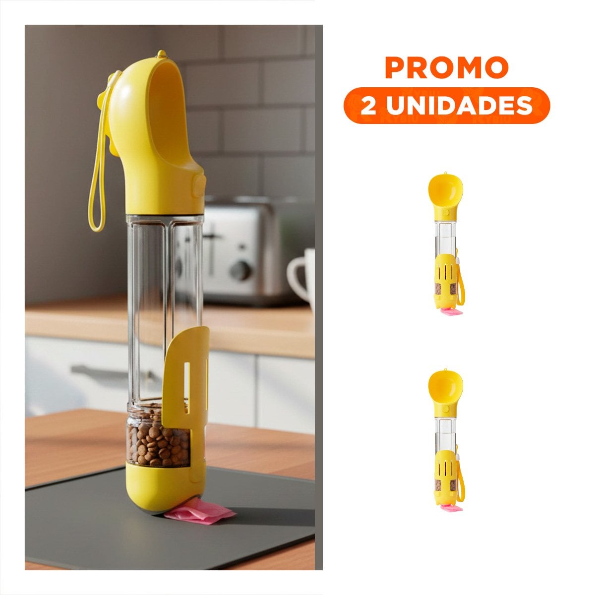 PACK2 BEBEDERO PORTATIL 4 EN 1 AMARILLO GRANDE DE GRAN BRILLO PARA VISTA ESTETICA - 1