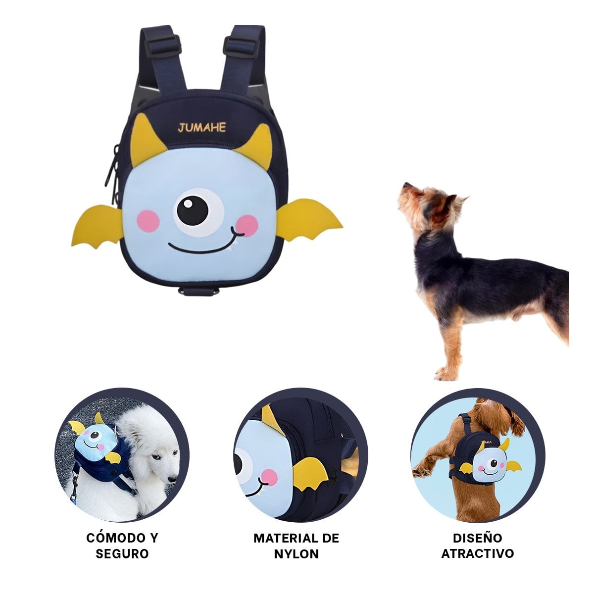 MOCHILA PEQUEÑA PARA MASCOTA COLOR AZUL DE MURCIELAGO DE MODELO FINO - 3