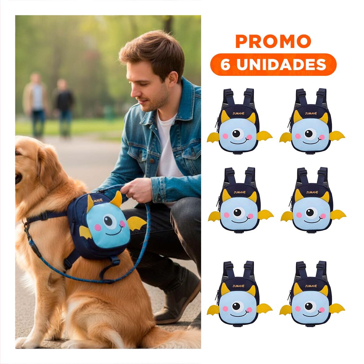 PACK6 MORRAL PARA MASCOTA AZUL DE MURCIELAGO PARA SUS MANOS CON UN MANEJO - 1