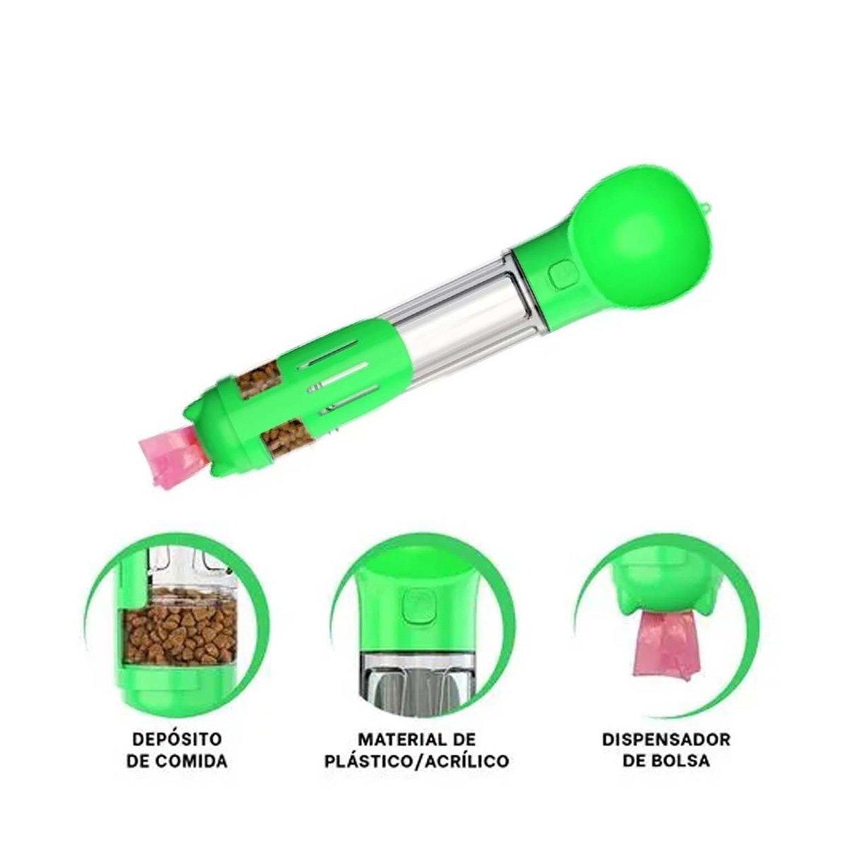 BOTELLA 4 EN 1 DISPENSADOR CON BOLSITA VERDE GRANDE DE MODELO MUY FINO - 3