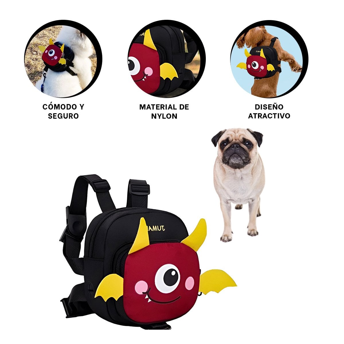 MOCHILA PEQUEÑA PARA MASCOTA COLOR NEGRO DE MURCIELAGO DE MODELO FINO - 3