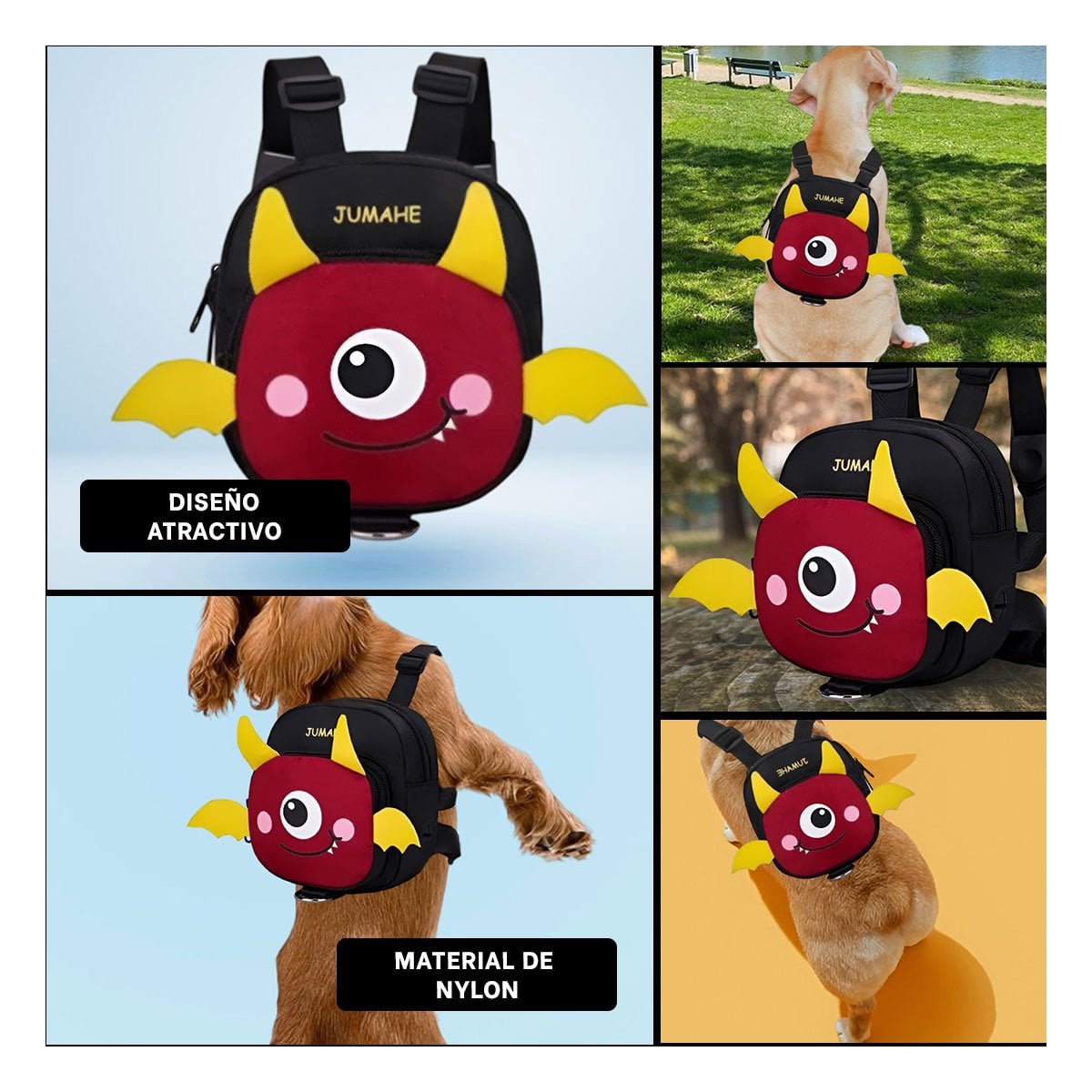 MOCHILA PEQUEÑA PARA MASCOTA COLOR NEGRO DE MURCIELAGO DE MODELO FINO - 5