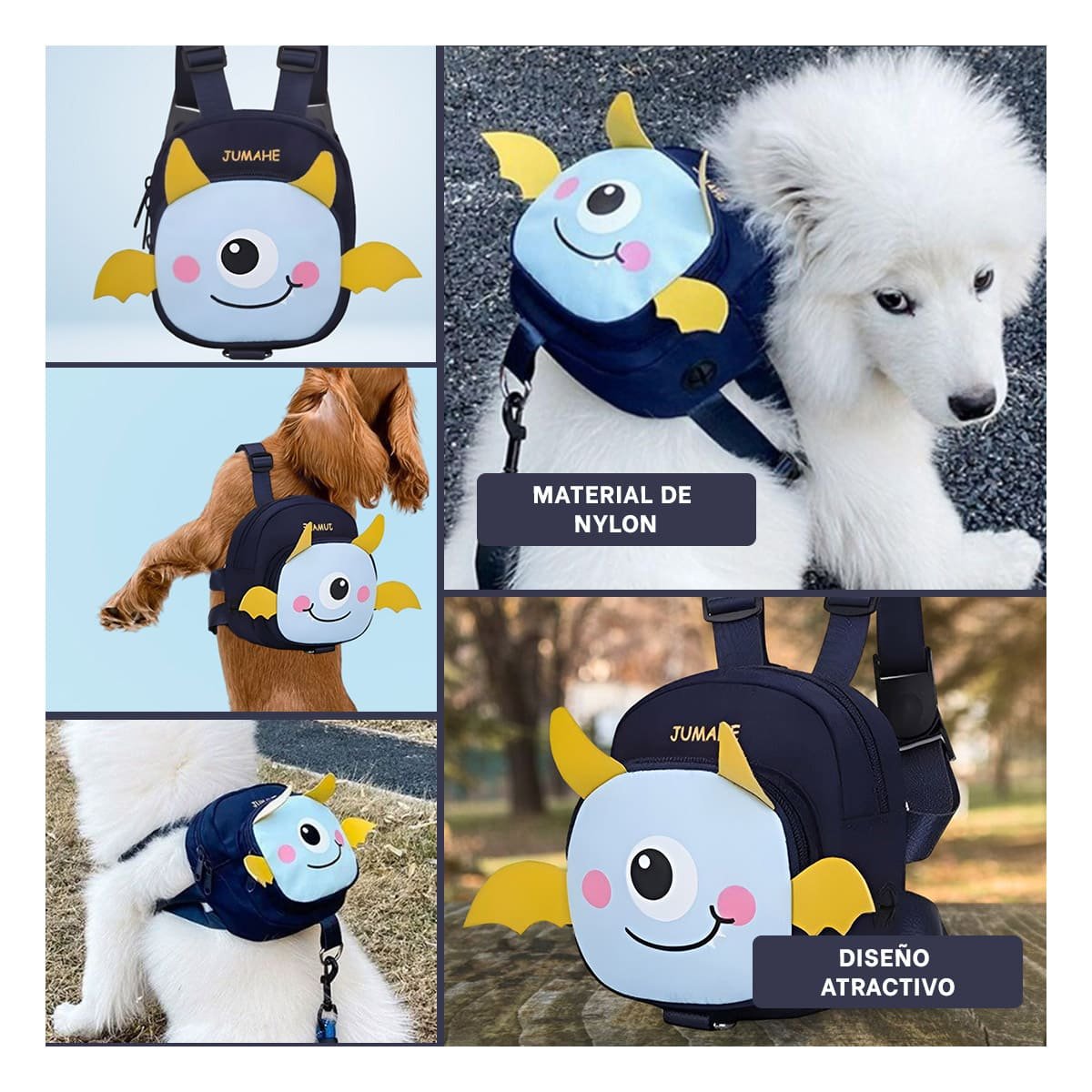 PACK6 MOCHILA PEQUEÑA PARA MASCOTA COLOR AZUL DE MURCIELAGO MUY SUAVE REAL Y+PAPEL REGALO - 3