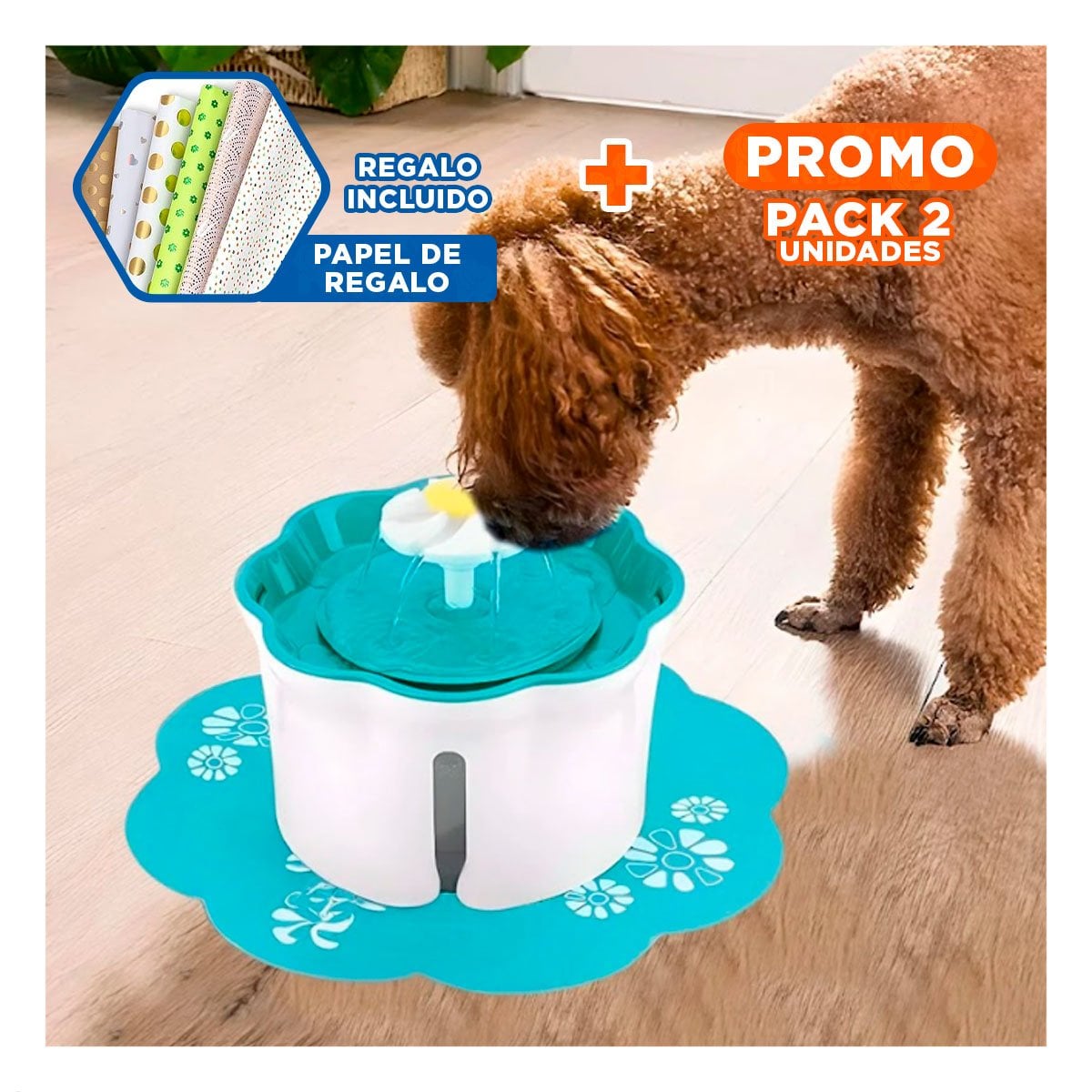 PACK2 FUENTE DE AGUA FLOR PET VERDE DE PLASTICO MUY UTIL Y+PAPEL REGALO - 1