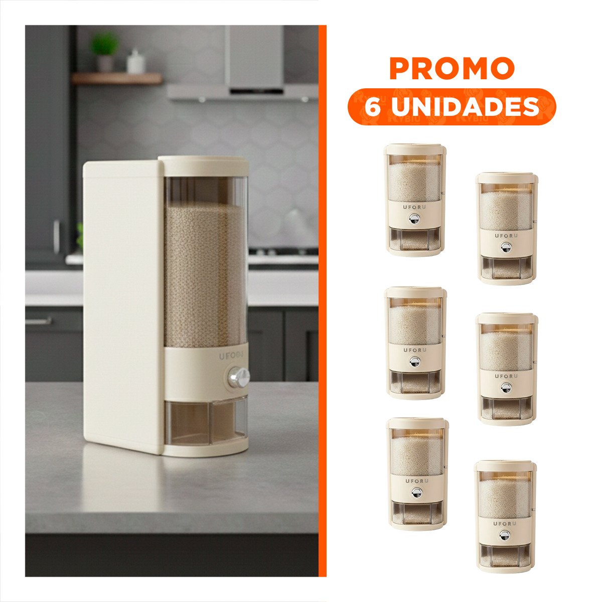 PACK6 RECIPIENTE 10L TRANSPARENTE Y CREMA PARA DISPENSADOR DE GRANOS USO DIARIO - 1