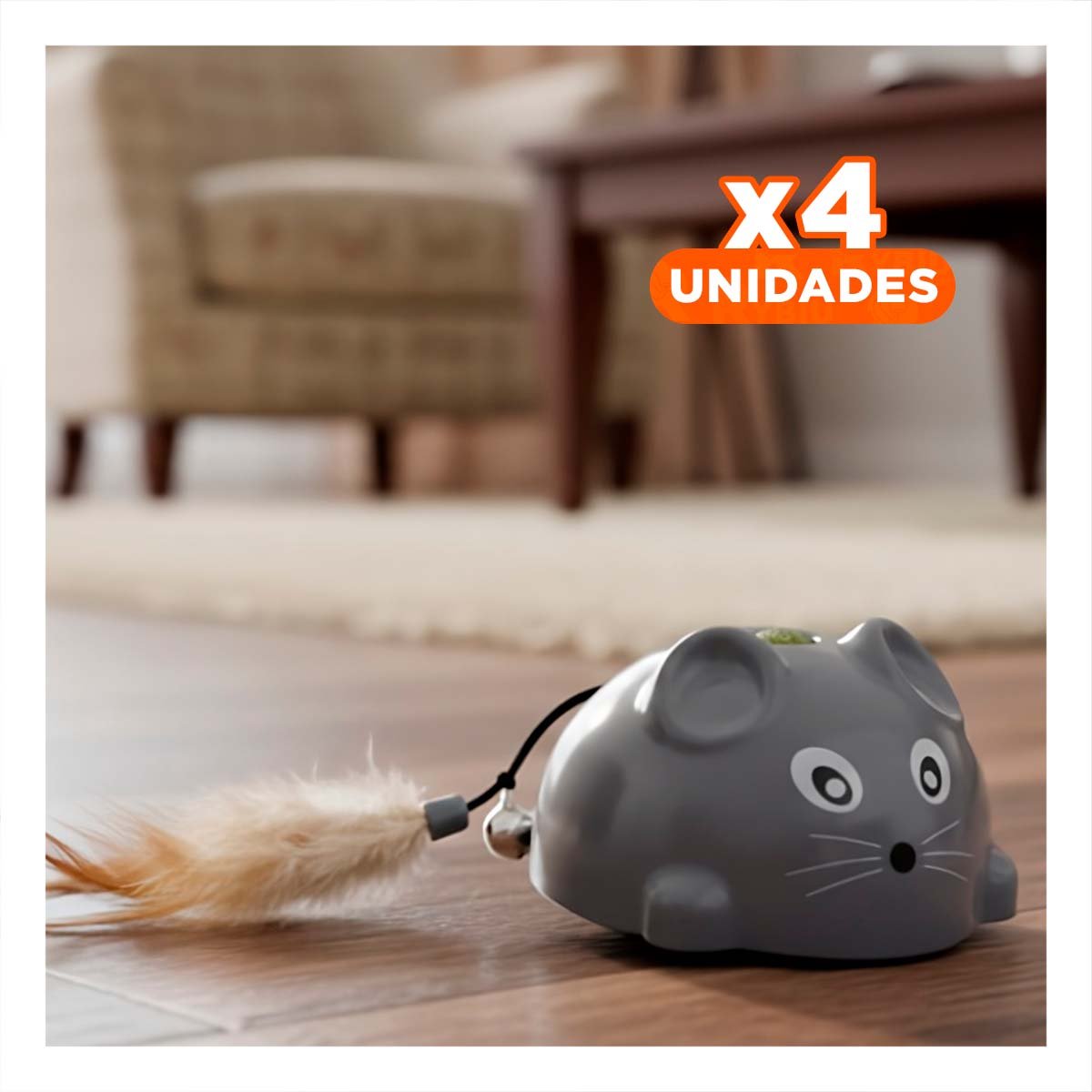 PACK4 ACCESORIO DE JUEGO RATON CON PLUMA PLOMO PARA SUS HIJOS Y MASCOTAS - 1