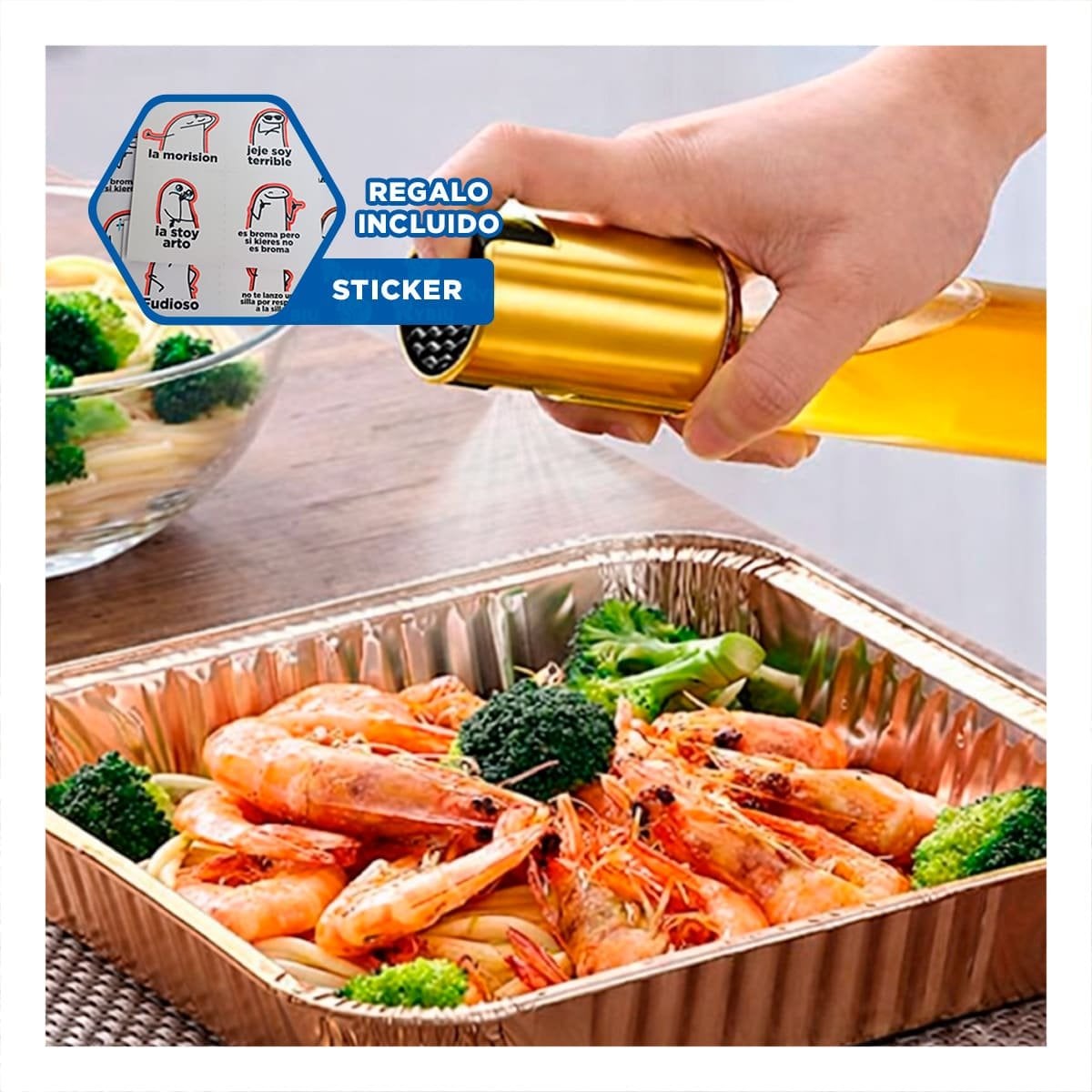 SPRAY DE COCINA DORADO 100ML CON ESTRUCTURA FIRME PARA SU MESADA Y+REGALO STICKER - 1