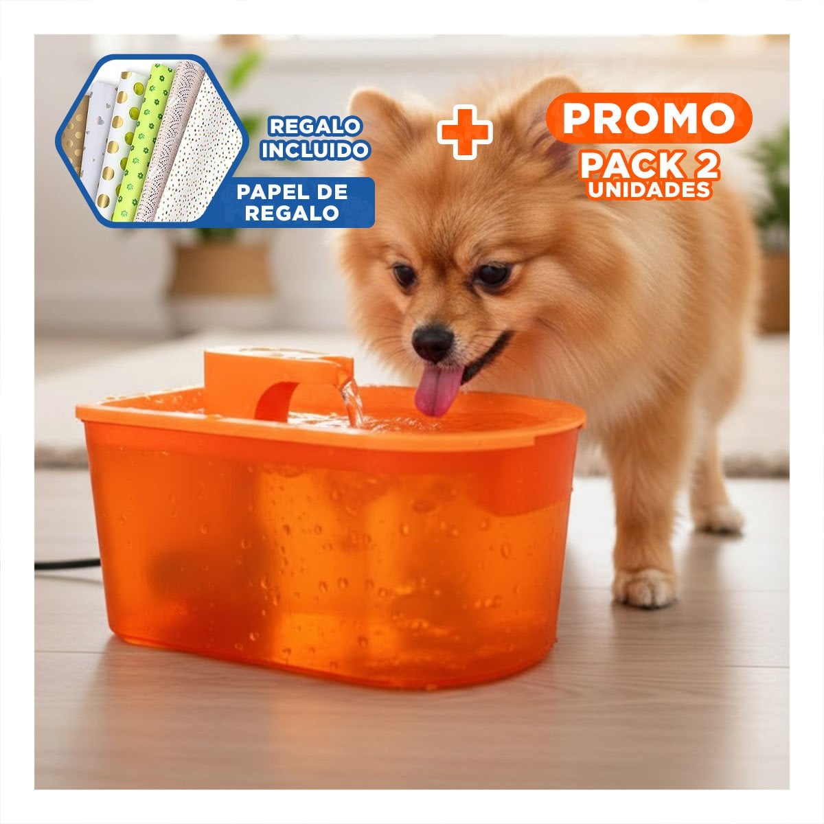 PACK2 FUENTE RECTANGULAR PET ANARANJADO DE PLASTICO MUY UTIL Y+PAPEL REGALO - 1