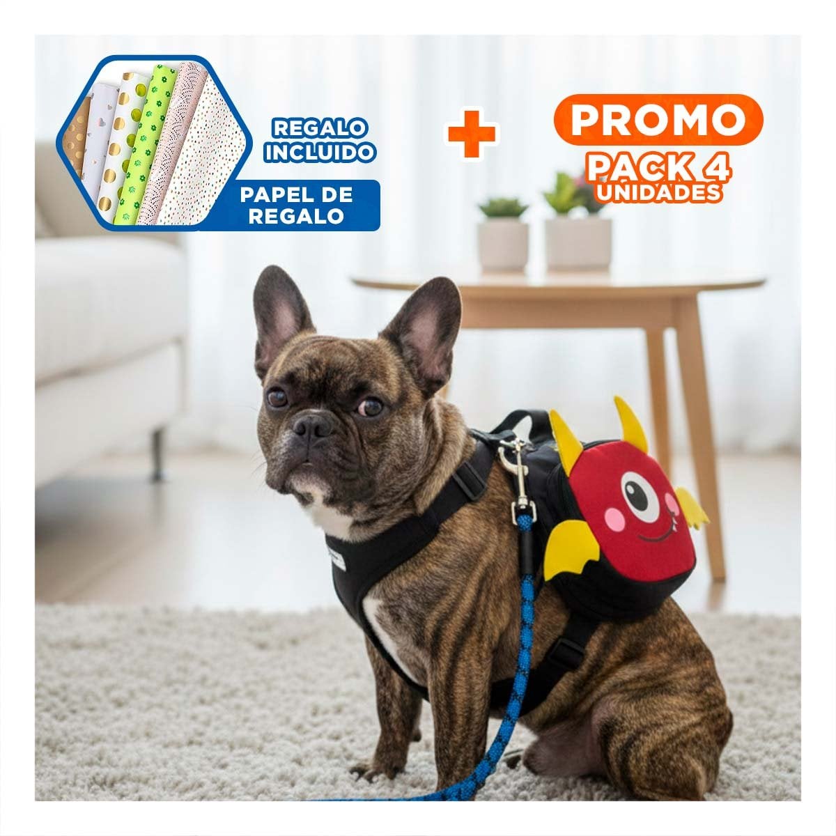 PACK4 MOCHILA PEQUEÑA PARA MASCOTA COLOR NEGRO DE MURCIELAGO DE GRAN ACTIVO Y+PAPEL REGALO - 1