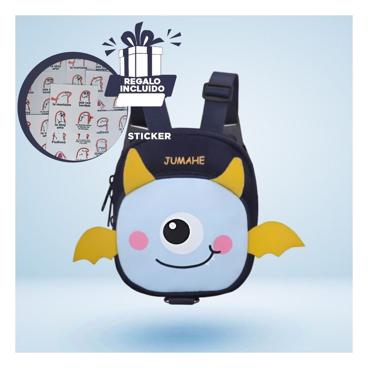 MORRAL PARA MASCOTA AZUL DE MURCIELAGO CON MUCHA GUIA PARA SU RUTINA Y+REGALO STICKER - 1