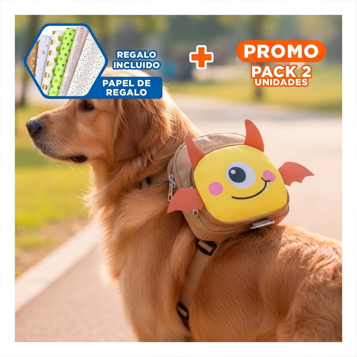 PACK2 MOCHILA PEQUEÑA PARA MASCOTA COLOR MOSTAZA DE MURCIELAGO MUY UTIL REAL Y+PAPEL REGALO - 1