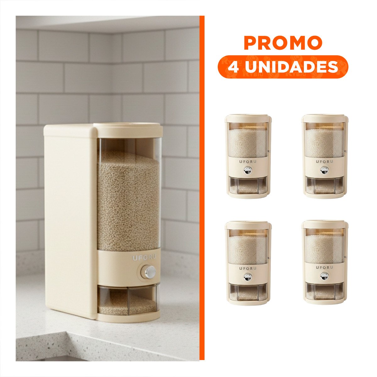 PACK4 DISPENSADOR 10L TRANSPARENTE Y CREMA PARA GRANOS USO DIARIO EN COCINA Y+REGALO STICKER - 1