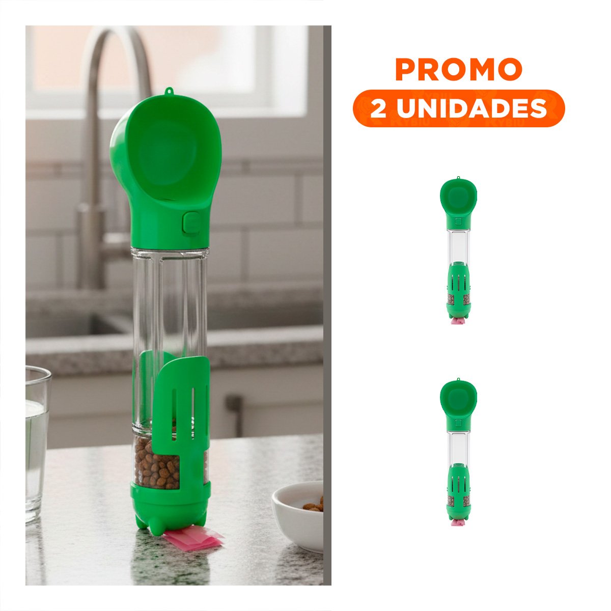 PACK2 BEBEDERO PORTATIL 4 EN 1 VERDE GRANDE DE GRAN BRILLO PARA VISTA ESTETICA - 1