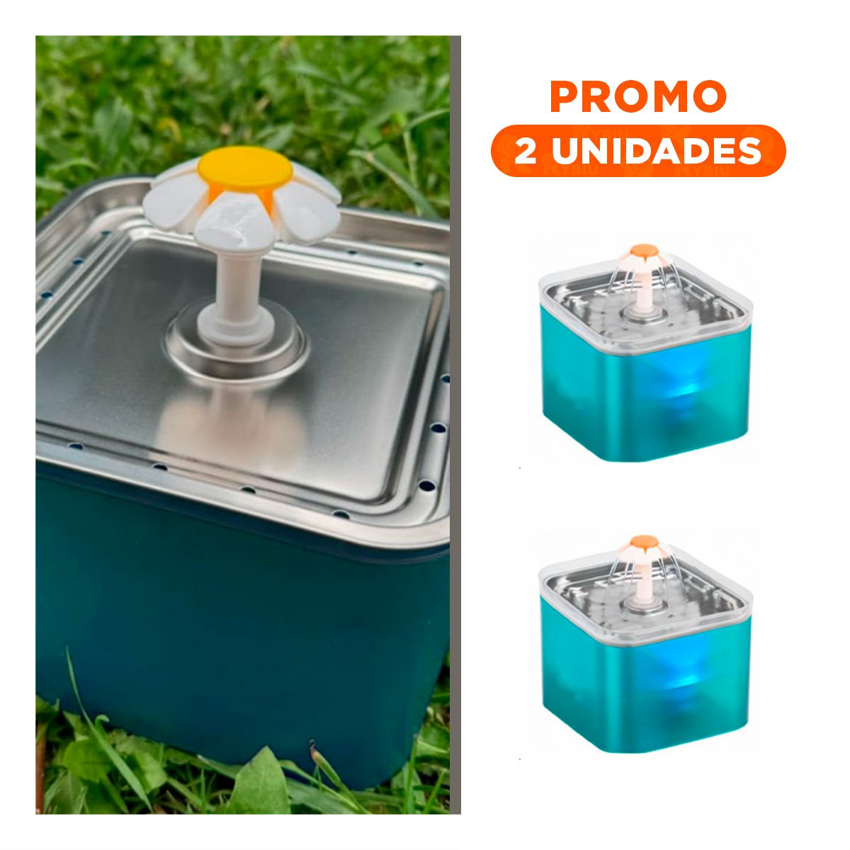 PACK2 DISPENSADOR DE AGUA VERDE PARA PERRO Y GATO EN ACERO INOXIDABLE - 1