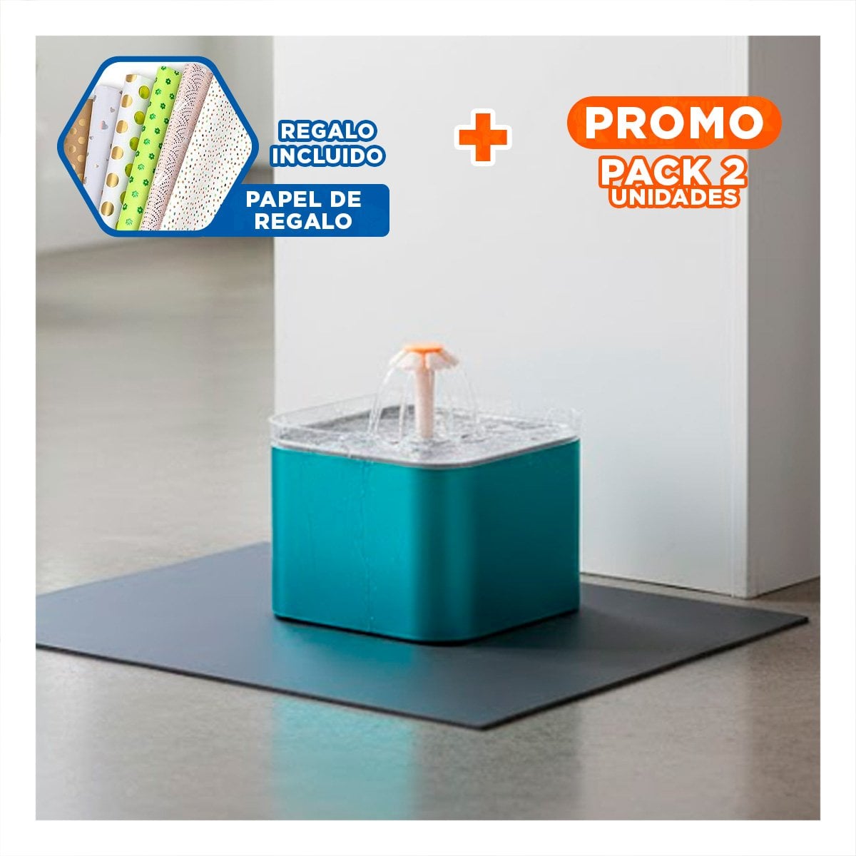 PACK2 BEBEDERO DE AGUA VERDE PARA PERRO Y GATO EN ACERO INOXIDABLE Y+PAPEL REGALO - 1