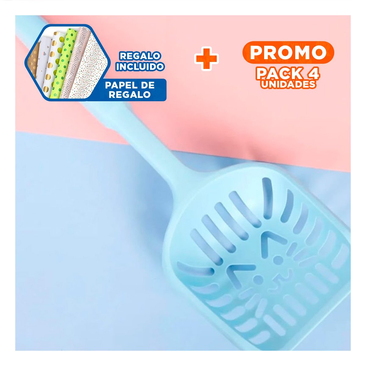 PACK4 LIMPIA ARENA PRACTICO 40X13CM GATO CELESTE PASTEL Y+PAPEL REGALO - 1