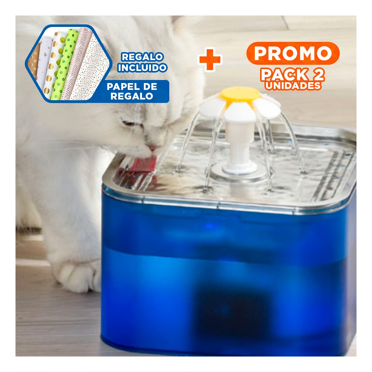 PACK2 BEBEDERO DE AGUA AZUL PARA PERRO Y GATO EN ACERO INOXIDABLE Y+PAPEL REGALO - 1