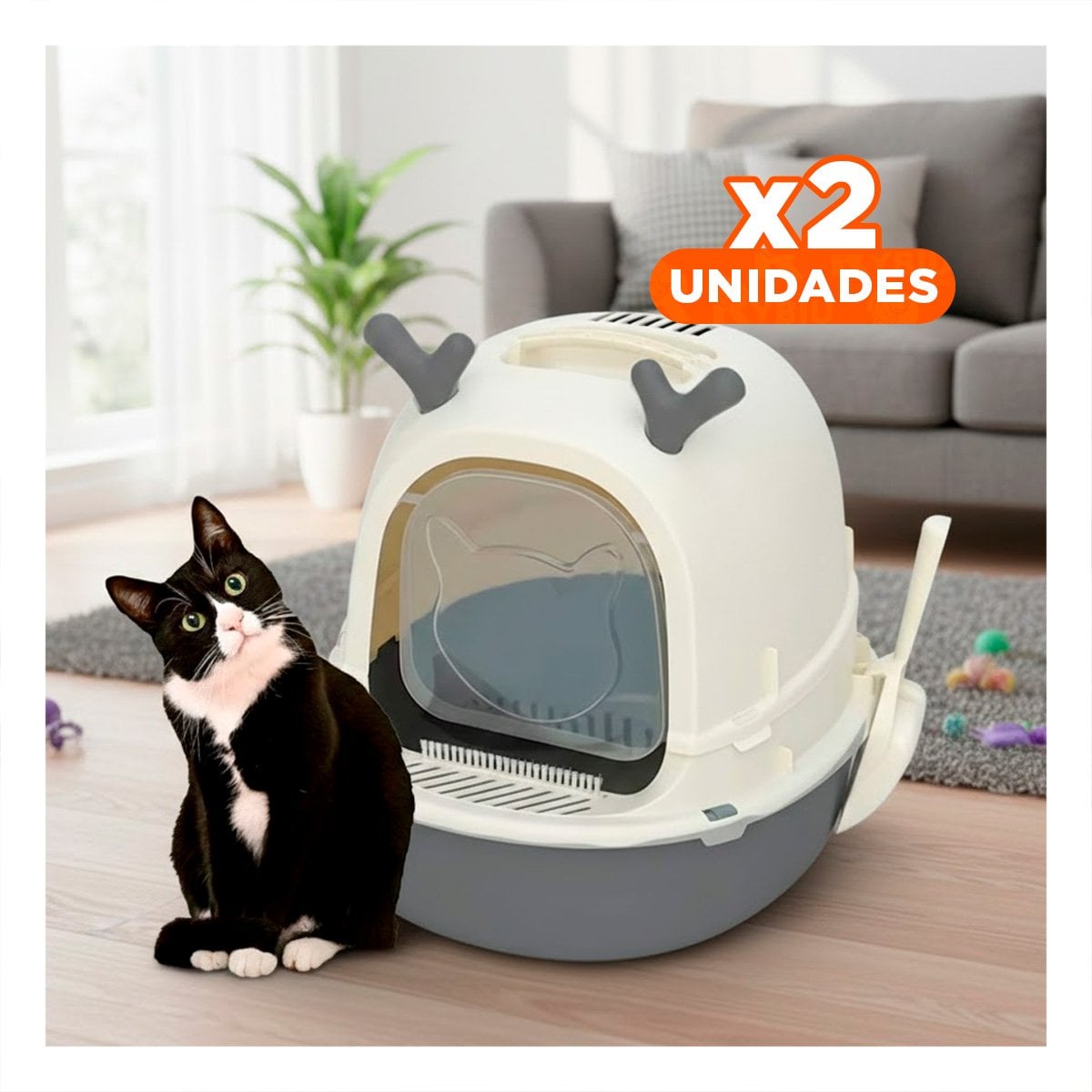 PACK2 CAJA GRANDE PARA GATO RENO 2 EN 1 CON PALA CASA Y+REGALO STICKER - 1