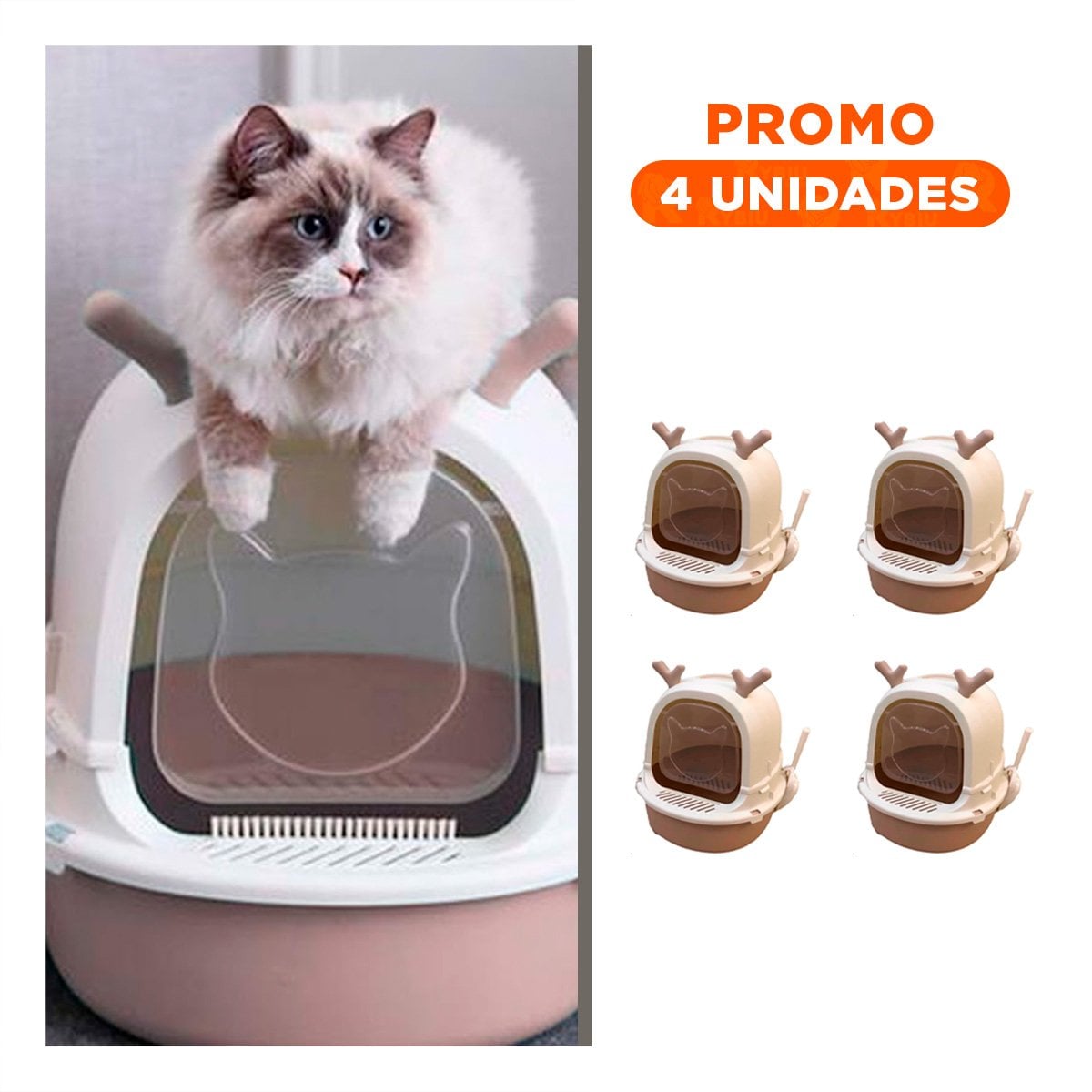 PACK4 SANITARIO GRANDE PARA GATO RENO 2 EN 1 CON PALA CASA Y+REGALO STICKER - 1
