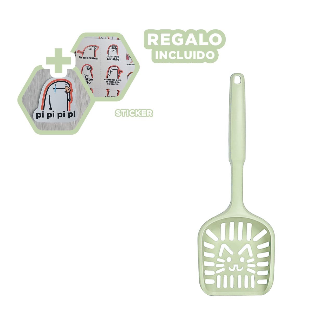 CUCHARA HIGIENICA 40X13CM ARENERO VERDE PASTEL Y+REGALO STICKER - 1