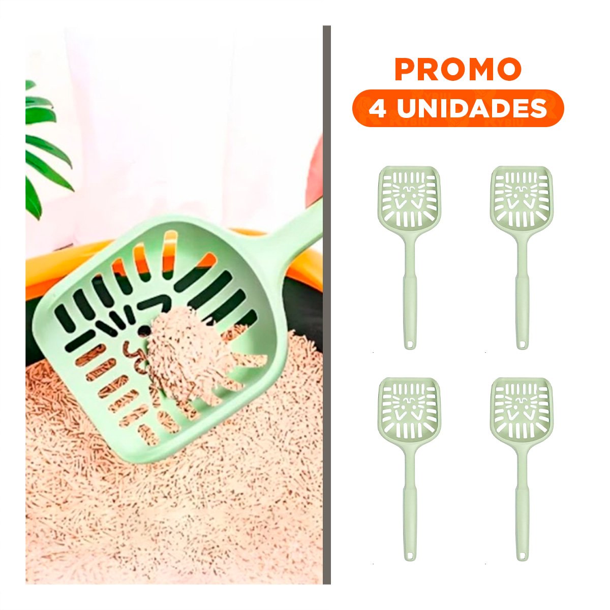 PACK4 PALA HIGIENICA 40X13CM ARENERO GATO VERDE PASTEL Y+REGALO STICKER - 1