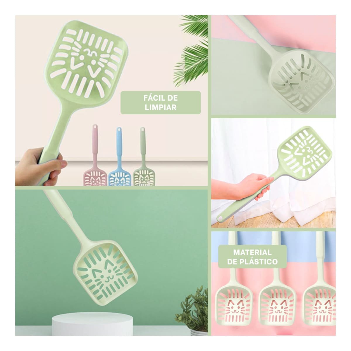 PACK4 PALA HIGIENICA 40X13CM ARENERO GATO VERDE PASTEL Y+REGALO STICKER - 2