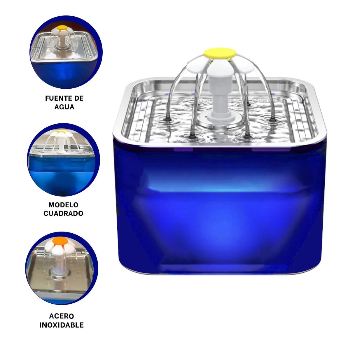 DISPENSADOR PARA MASCOTA AZUL EN ACERO INOXIDABLE CUADRADO PET - 3