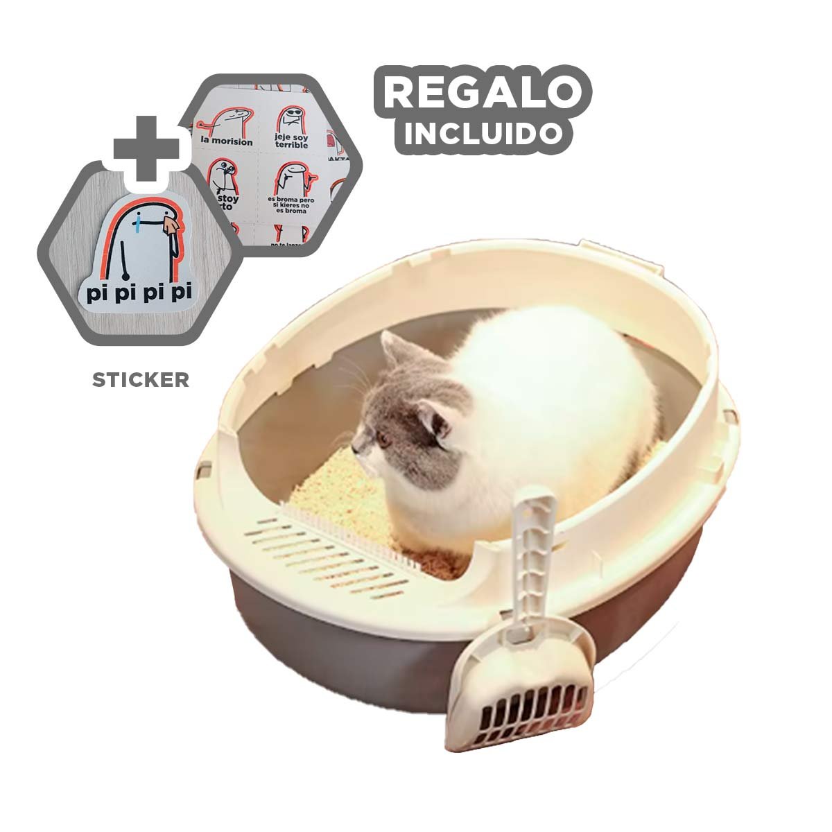 CAJA SANITARIA ABIERTA RENO 2 EN 1 CON PALA PARA GATO CASA Y+REGALO STICKER - 1