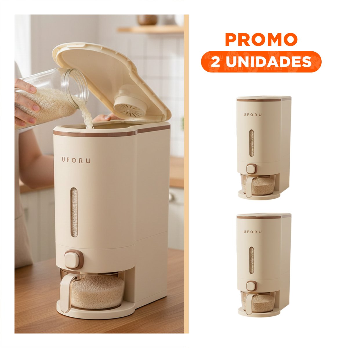 PACK2 CONTENEDOR 10L DE GRANOS DE COLOR CREMA Y MARRON PARA GUARDAR - 1