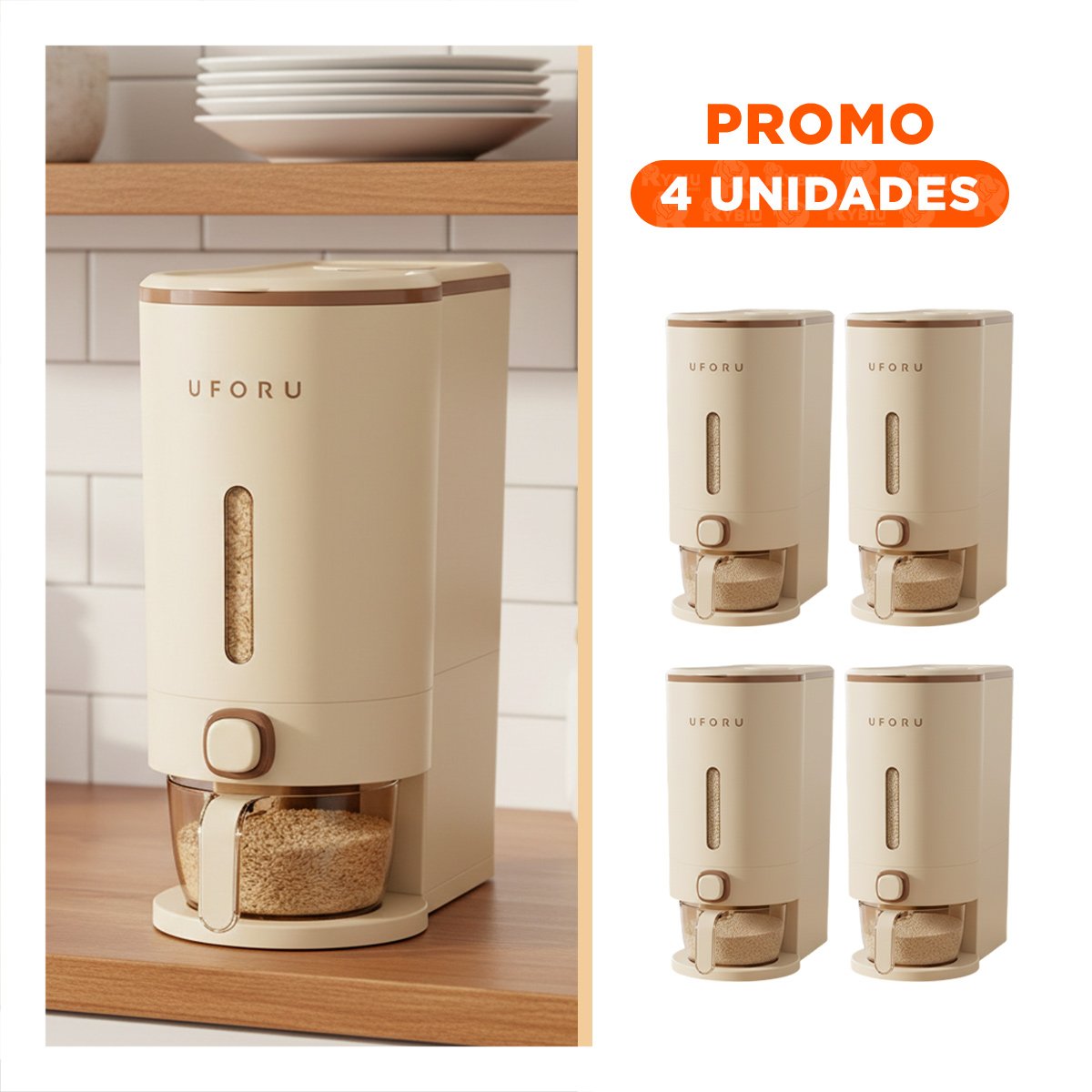 PACK4 DISPENSADOR 10L MARRON Y CREMA PARA GRANOS USO DIARIO EN COCINA Y+REGALO STICKER - 1