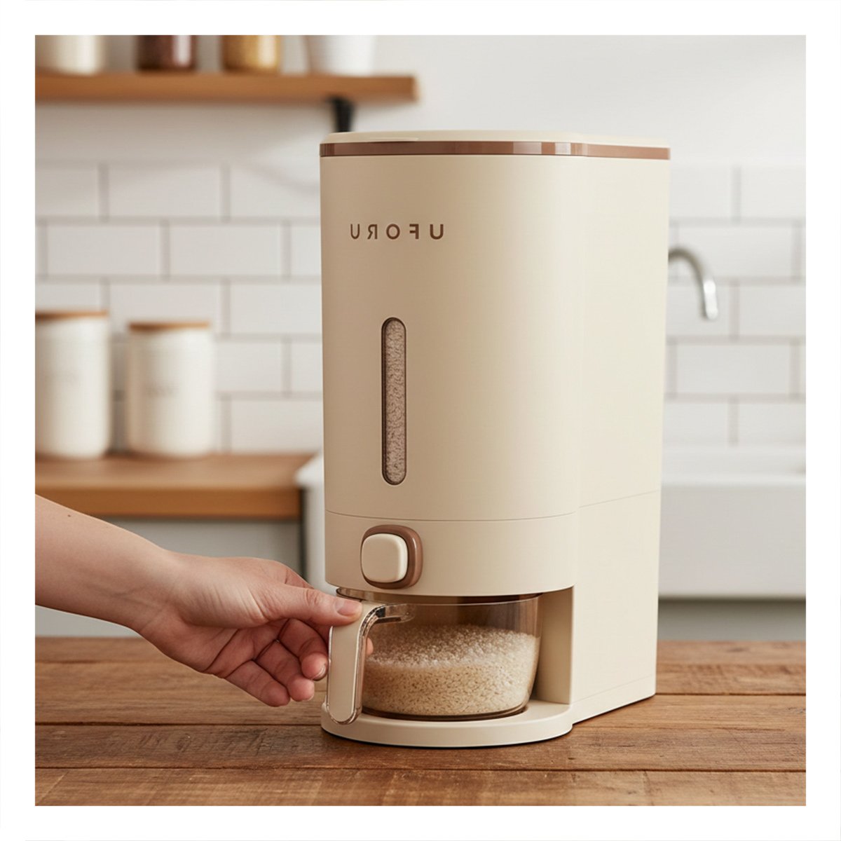 PACK4 DISPENSADOR 10L MARRON Y CREMA PARA GRANOS USO DIARIO EN COCINA Y+REGALO STICKER - 5